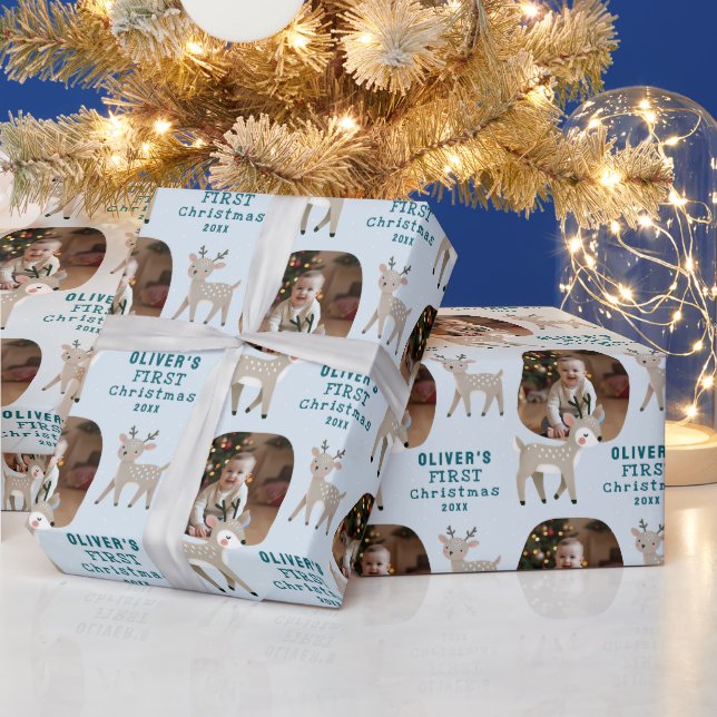 Cute Baby's 1st Christmas Photo Reindeer Presentpapper (Helgdagar)