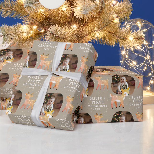 Cute Baby's 1st Christmas Photo Reindeer Presentpapper (Helgdagar)