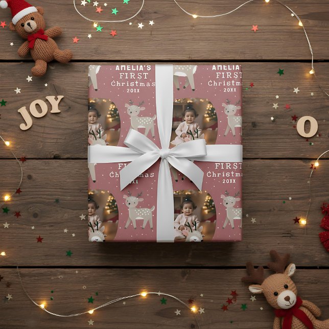 Cute Baby's 1st Christmas Photo Reindeer Presentpapper (Skapare uppladdad)