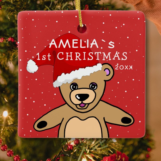 Cute Baby's First jul Nalle Santa Hat Julgransprydnad Keramik (Skapare uppladdad)