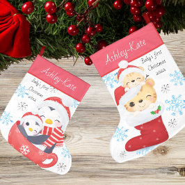Cute Babys Första jul Penguin och Cat Kitten Stor Julstrumpa