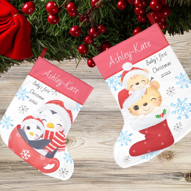 Cute Babys Första jul Penguin och Cat Kitten Stor Julstrumpa (Skapare uppladdad)