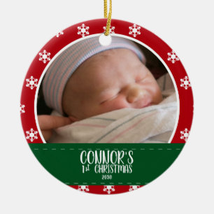 Cute Babys första julfoto Röd snöflinga Julgransprydnad Keramik