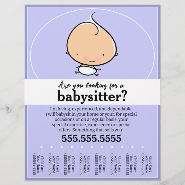 Cute Babysit, dagvård, barnomsorg, tårar lakan Reklamblad (Framsidan)