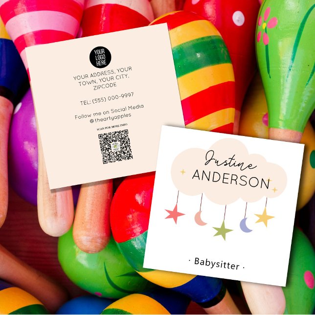 Cute Babysitter Business Card | Fun & Friendly i Fyrkantigt Visitkort (Skapare uppladdad)