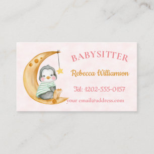 Cute Babywatch Penguin Måne Rosa Visitkort