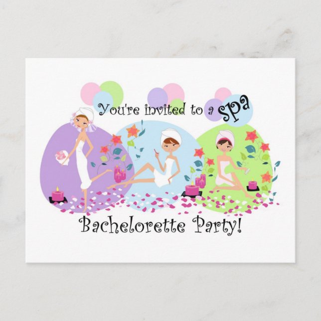 Cute Bachelorette Party Spa Postcard-inbjudningar Inbjudan Vykort (Framsida)