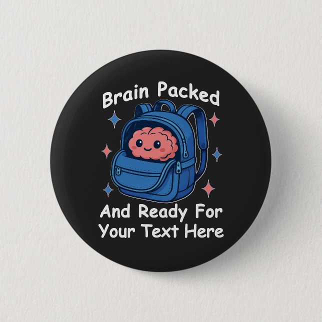 Cute Back-to-School Customizable “Brain Ready" Knapp (Framsida)