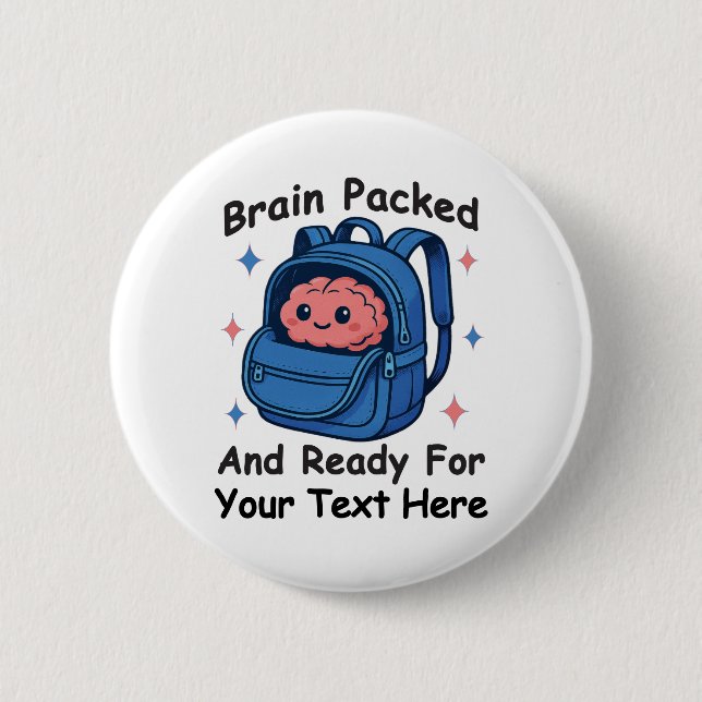Cute Back-to-School Customizable “Brain Ready" Knapp (Framsida)