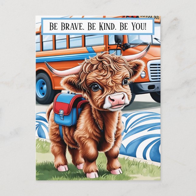 Cute Back to school Highland Cow Helg Vykort (Framsida)