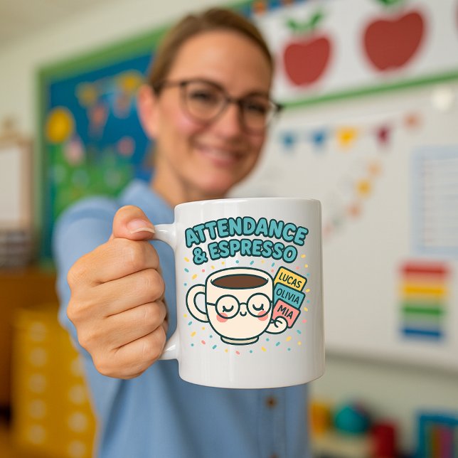 Cute Back-to-School-lärare Mugg, närvaro Kaffemugg (Skapare uppladdad)