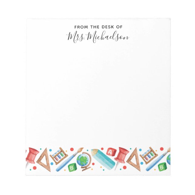 Cute Back to school Pencil Globe Teacher Anteckningsblock (Framsida)