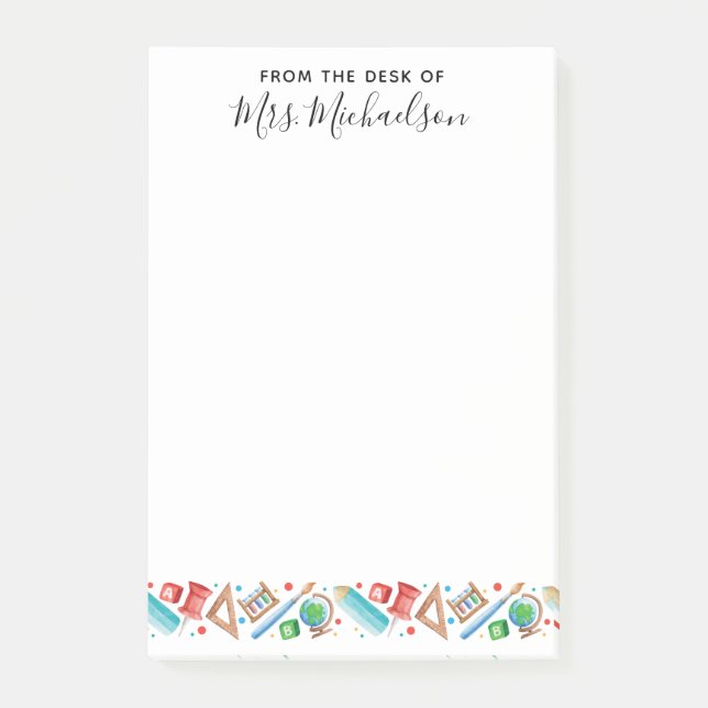 Cute Back to school Pencil Globe Teacher Post-it Block (Framsida)