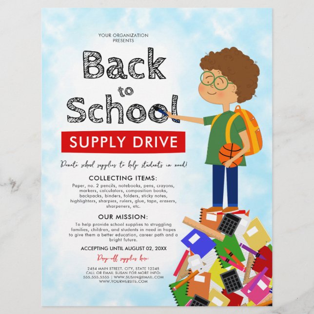 Cute Back to school Supply Drive Fundraiser Reklamblad (Framsidan)