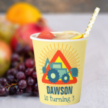 Cute Backhoe Gult Boys Birthday 3 Years Engine