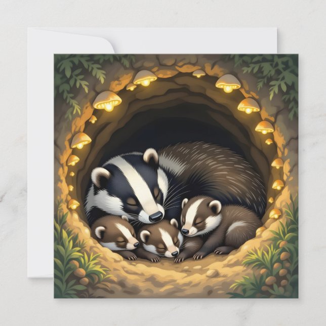 Cute Badger Family Napping (Framsida)