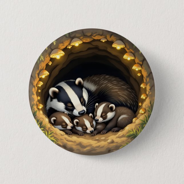 Cute Badger Family Napping Knapp (Framsida)