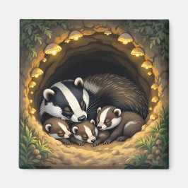 Cute Badger Family Napping Magnet