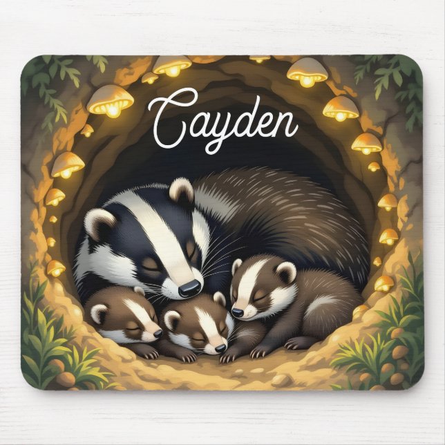 Cute Badger Family Personlig Musmatta (Framsidan)