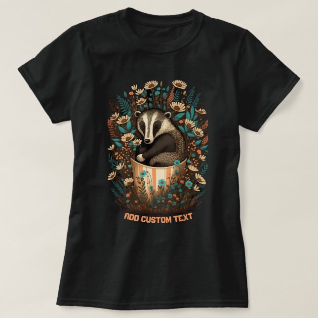 Cute Badger sitta i kopp, Badger Älskare T Shirt (Design framsida)