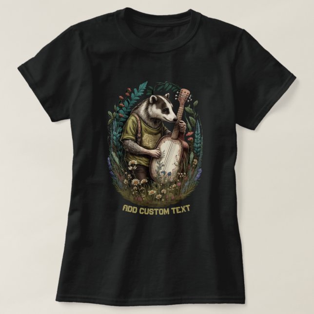 Cute Badger spelar en banjo, Badger Älskare T Shirt (Design framsida)