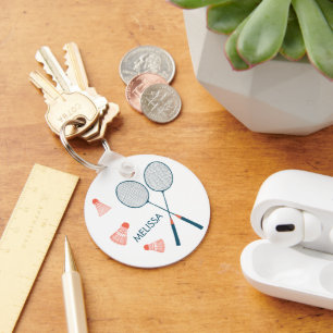 Cute Badminton Birdie Racquet ANPASSNINGSBAR Retro Nyckelring