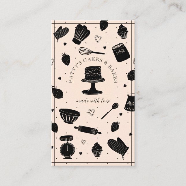 Cute Baker-bakverk Chef Baking Utensils Light Peac Visitkort (Framsida)