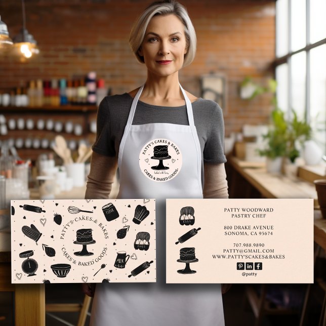 Cute Baker-bakverk Chef Baking Utensils Light Peac Visitkort (Skapare uppladdad)