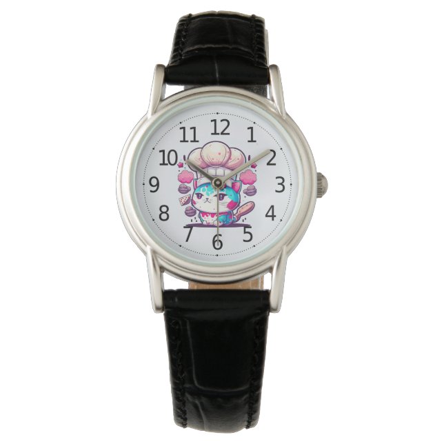 Cute Baker-bakverk Chef Cat Kitten med Bread | Armbandsur (Framsida)