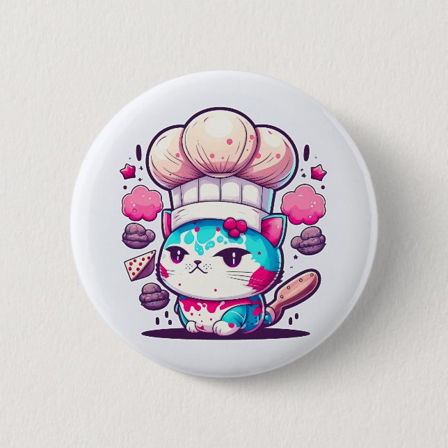 Cute Baker-bakverk Chef Cat Kitten med Bread | Knapp (Framsida)