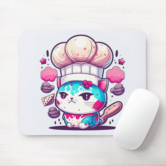 Cute Baker-bakverk Chef Cat Kitten med Bread | Musmatta (Med mus)