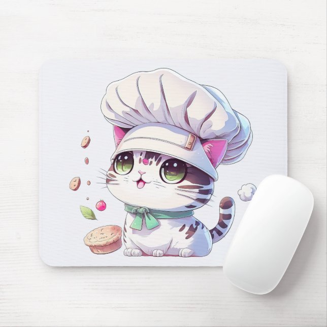 Cute Baker-bakverk Chef Cat Kitten med Bread | Musmatta (Med mus)