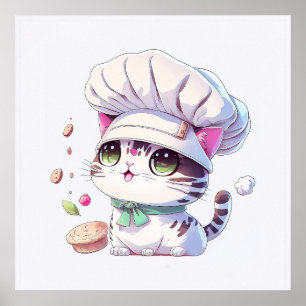 Cute Baker-bakverk Chef Cat Kitten med Bread Poster