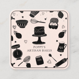 Cute Baker Pastry Chef Baking Utensils Rosa Black Fyrkantigt Visitkort