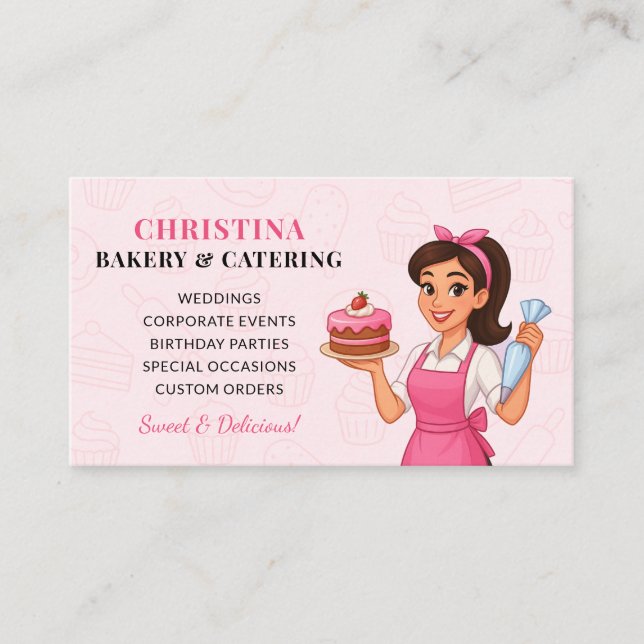 Cute Bakery & Catering Business Card Visitkort (Framsida)
