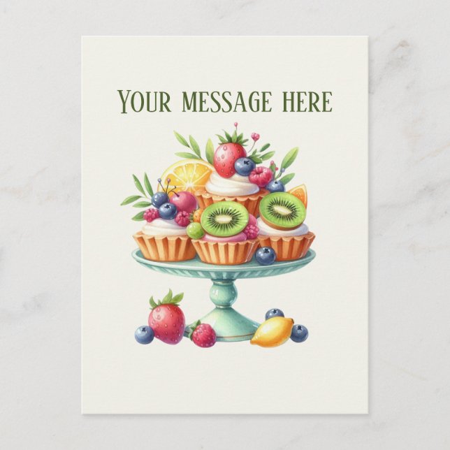 Cute bakery cupcakes add message business name vykort (Framsida)