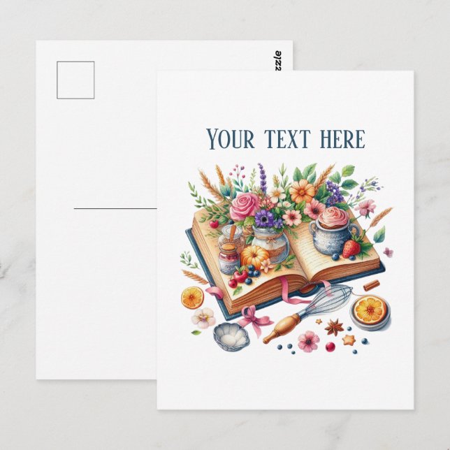 Cute bakery recipe book add message business name vykort (Fram/baksida)
