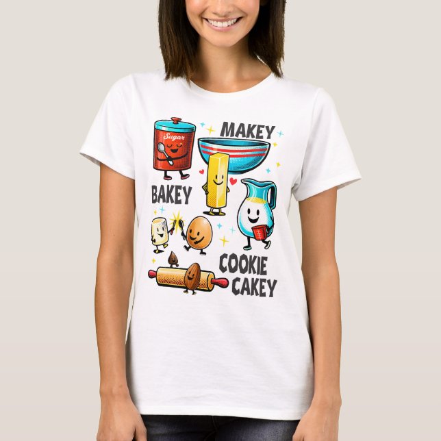 Cute baking ingredients collage bakery pastry chef t shirt (Framsida)
