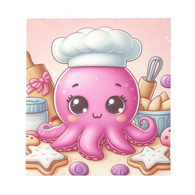 Cute baking octopus blank notepad anteckningsblock (Framsida)