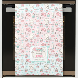 Cute Baking Rosa Blue Cupcoa Namn Kökshandduk