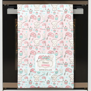 Cute Baking Rosa Blue Cupcoa Namn Kökshandduk