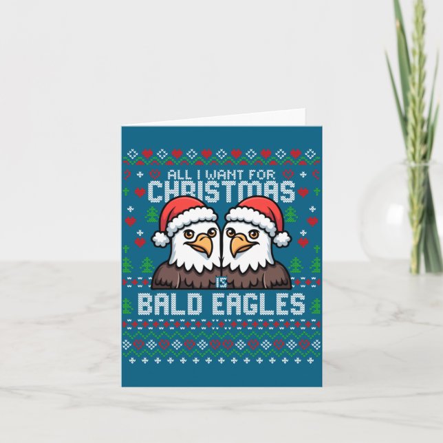Cute Bald Eagles Christmas Ugly Xmas Sweater Patri Kort (Framsida)
