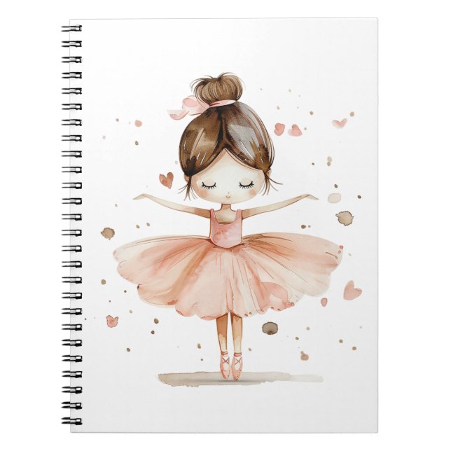 Cute Ballerina Ballet Dance Kärlek Hearts Watercol Anteckningsbok (Framsidan)