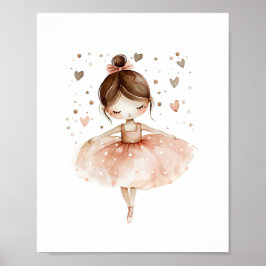 Cute Ballerina Ballet Dance Kärlek Hearts Watercol Poster