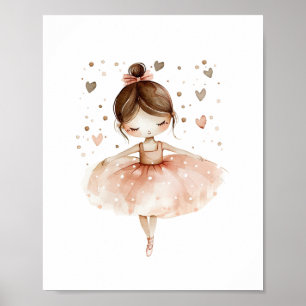 Cute Ballerina Ballet Dance Kärlek Hearts Watercol Poster
