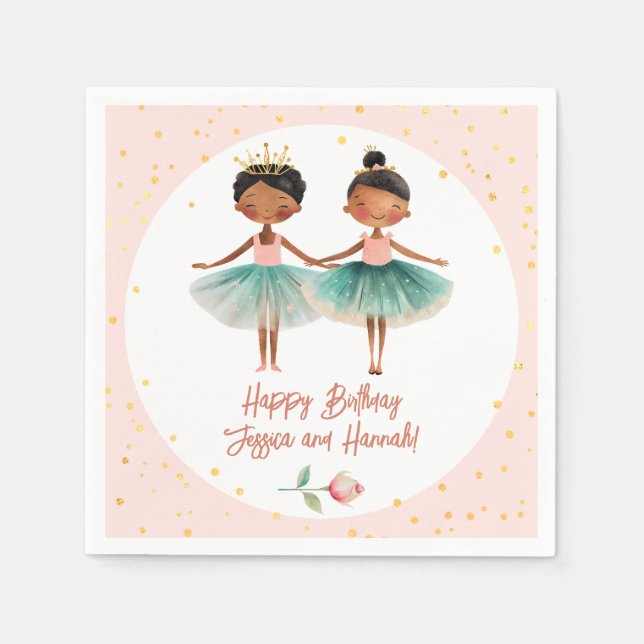 Cute Ballerina Ballet Rosa Dubbla födelsedag Pappersservett (Framsidan)