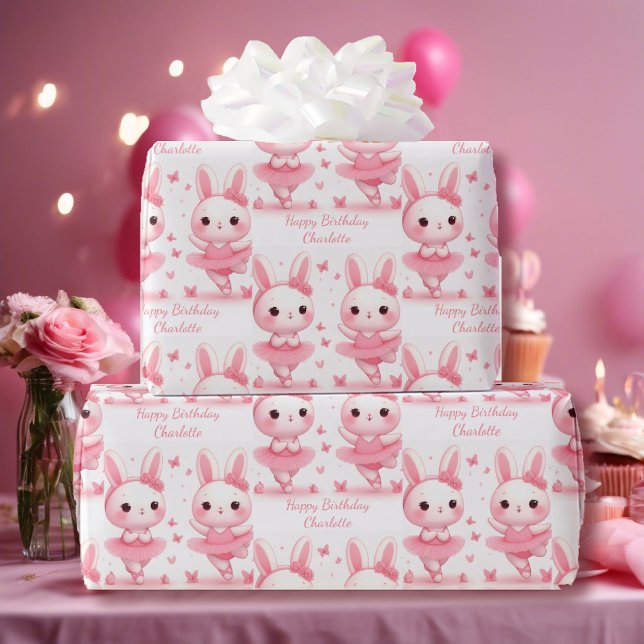 Cute Ballerina Bunnies Birthday Add Namn Presentpapper (Skapare uppladdad)