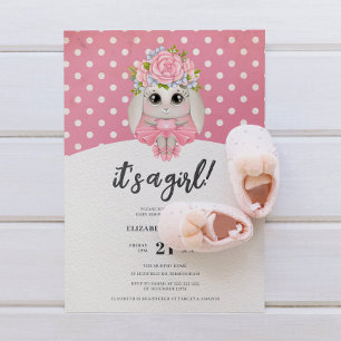 Cute Ballerina Bunny Flicka Baby Shower Inbjudningar