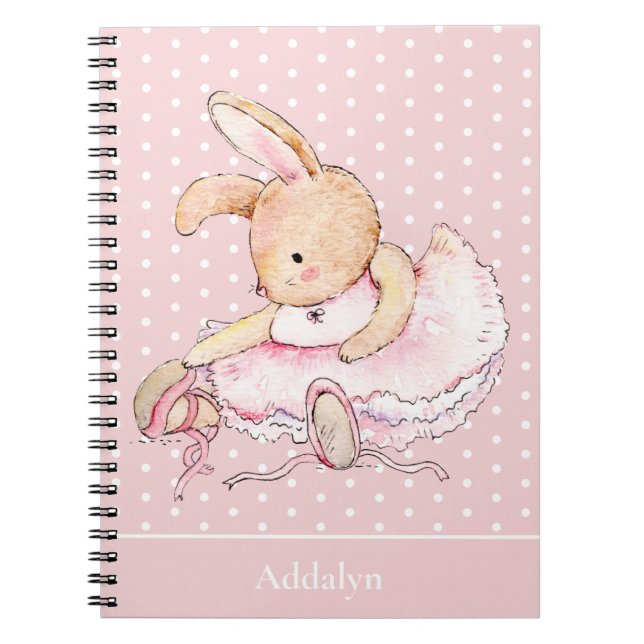 Cute Ballerina Bunny Rabbit Rosa Tutu Polka dots Anteckningsbok (Framsidan)