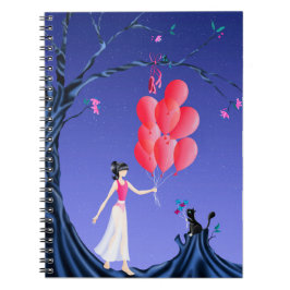 Cute Ballerina & Cat Night Himlar Anteckningsbok